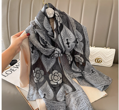 LA FERANI 180x90 Silk Scarf Transparent Grey Business  Silk Stole Foulard Shawl N339