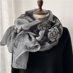 LA FERANI 180x90 Silk Scarf Transparent Grey Business  Silk Stole Foulard Shawl N339