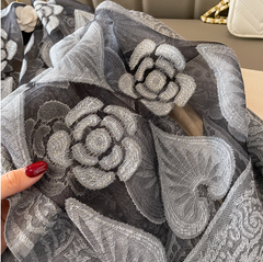 LA FERANI 180x90 Silk Scarf Transparent Grey Business  Silk Stole Foulard Shawl N339
