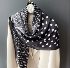 LA FERANI 180x90 Silk Scarf Transparent Black Business Style Vintage Silk Stole Foulard Shawl N341