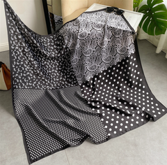 LA FERANI 180x90 Silk Scarf Transparent Black Business Style Vintage Silk Stole Foulard Shawl N341
