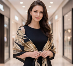 130x130 Seidentuch groß beige schwarz Asian Stil klassisch N72