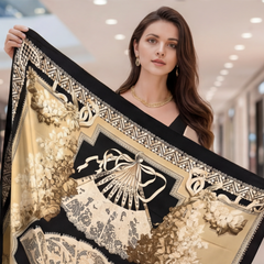 130x130 Seidentuch groß beige schwarz Asian Stil klassisch N72