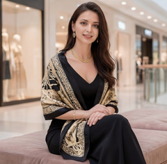 130x130 Seidentuch groß beige schwarz Asian Stil klassisch N72