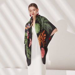 Silk Scarf black colorful 130x130 Stole Foulard N91