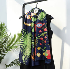 Silk Scarf black colorful 130x130 Stole Foulard N91