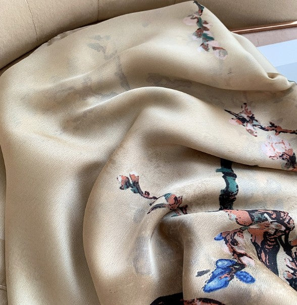 LA FERANI 180x90 Silk Scarf Van Gogh Beige Silk Stole Shawl Wrap Foulard N94