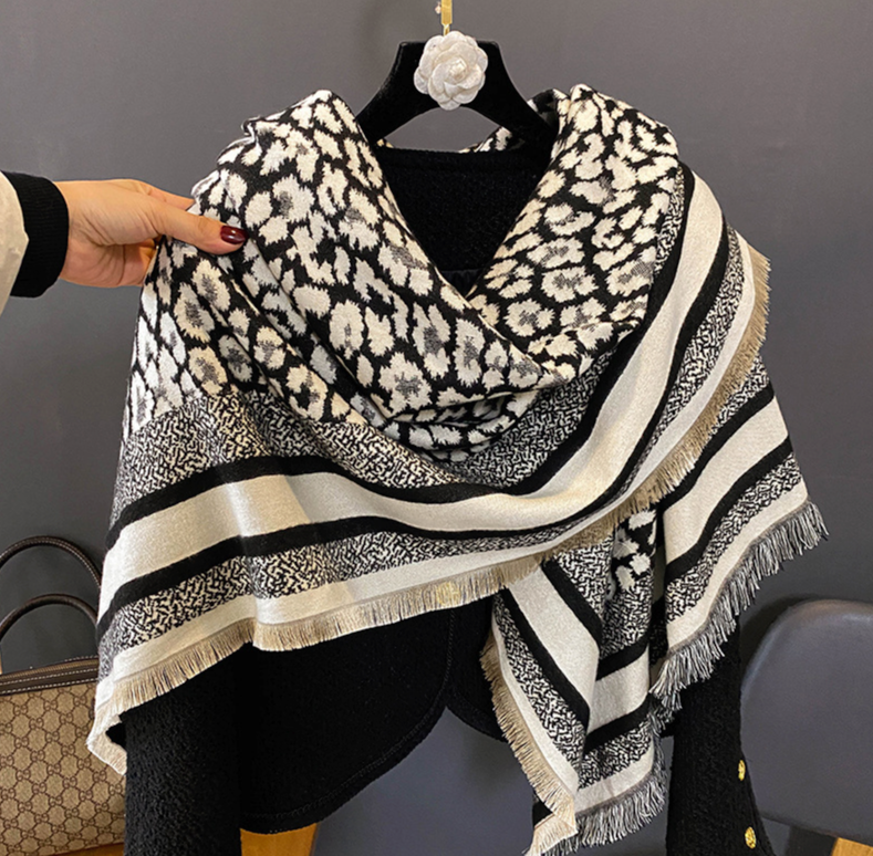 LA FERANI Cashmere Scarf 200x70 Beige black Business Style  Wool Shawl Wrap Pashmina NM