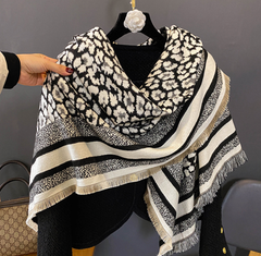LA FERANI Cashmere Scarf 200x70 Beige black Business Style  Wool Shawl Wrap Pashmina NM