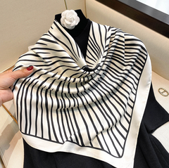 LA FERANI 90x90 Silk Scarf white black white Silk Stole Foulard Shawl