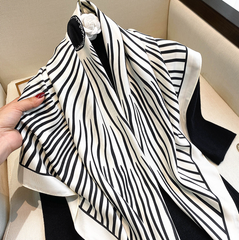 LA FERANI 90x90 Silk Scarf white black white Silk Stole Foulard Shawl