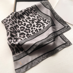 Silk Scarf 70x70cm Leopard Grey Business Style Silk Stole Wrap Foulard NN12