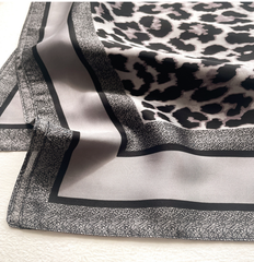 LA FERANI Silk Scarf 70x70cm Leopard Grey Business Style Silk Stole Wrap Foulard NN12