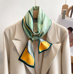 LA FERANI 12x150 Silk Scarf Green Neck Tie Style Bandana Silk Stole Foulard NN15