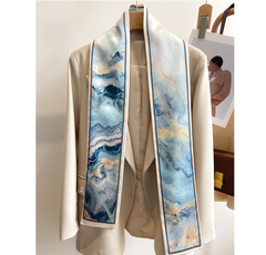 LA FERANI 12x150 Silk Scarf Blue Neck Tie Style Bandana Silk Stole Foulard NN15