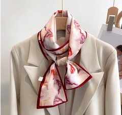 LA FERANI 12x150 Silk Scarf Red Neck Tie Style Bandana Silk Stole Foulard NN15