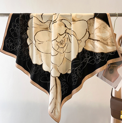 LA FERANI 90x90 Silk Scarf Beige Black Business Style Silk Stole Wrap Foulard NN4