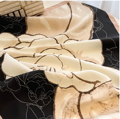 LA FERANI 90x90 Silk Scarf Beige Black Business Style Silk Stole Wrap Foulard NN4
