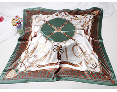 Silk Scarf 90x90 Bandana Green Bandana Neck Foulard N48