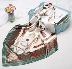 Silk Scarf 90x90 Bandana Green Bandana Neck Foulard N48