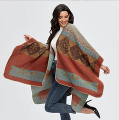 Kopie von LA FERANI Poncho 150x130 Wool Cape Wrap Cloak Brown All Saisons P13
