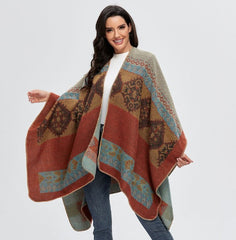 Kopie von LA FERANI Poncho 150x130 Wool Cape Wrap Cloak Brown All Saisons P13
