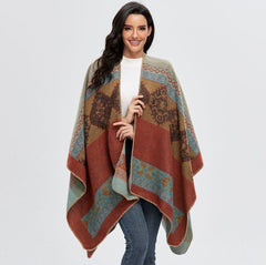 Kopie von LA FERANI Poncho 150x130 Wool Cape Wrap Cloak Brown All Saisons P13