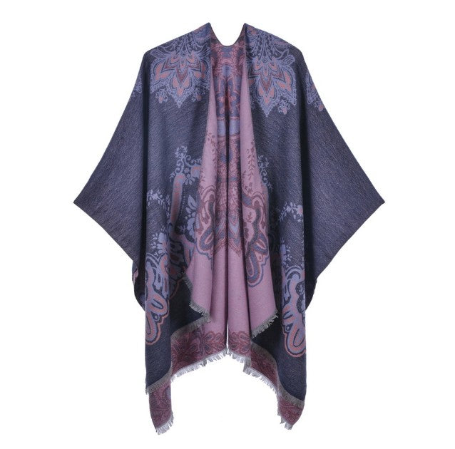 LA FERANI Poncho 150x130 Wool Cape Wrap Cloak Pink Purple both sides All Saisons P14