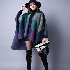 LA FERANI Poncho 150x130 Wool Cape Wrap Cloak Purple Vintage Classic All Saisons P19