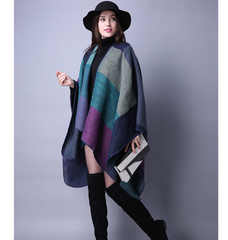 LA FERANI Poncho 150x130 Wool Cape Wrap Cloak Purple Vintage Classic All Saisons P19