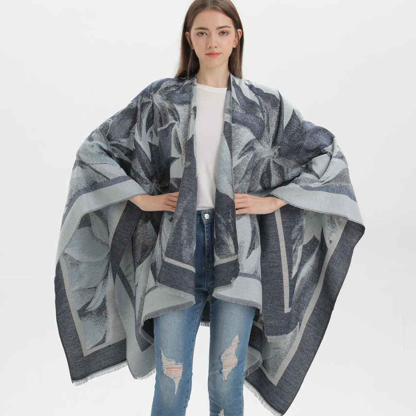 Poncho 150x130 Wool Cape Wrap Cloak Grey Vintage Classic All Saisons P24