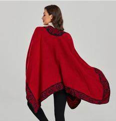 LA FERANI Poncho 150x130 Wool Cape Wrap Cloak red black both sides All Saisons P3