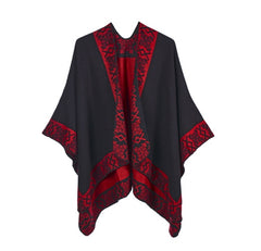 LA FERANI Poncho 150x130 Wool Cape Wrap Cloak red black both sides All Saisons P3