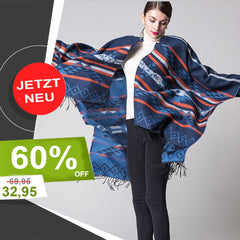 LA FERANI Poncho 150x130 Wool Cape Wrap Cloak Blue All Saisons P6