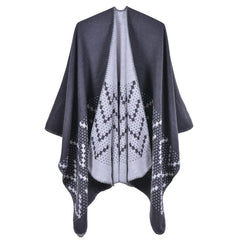 LA FERANI Poncho 150x130 Wool Cape Wrap Cloak Black Grey All Saisons P8