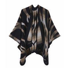 LA FERANI Poncho 150x130 Wool Cape Wrap Cloak Black Beige All Saisons P9