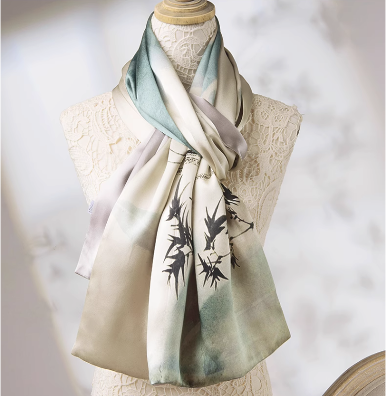 LA FERANI 180x90 Silk Scarf Asian Style Weiß Business Silk Stole Foulard Shawl NN