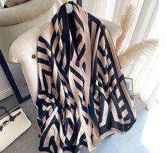 LA FERANI Cashmere Scarf 180x65 Black Beige Business Style Shawl Wrap Stole Pashmina S17