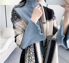 LA FERANI Cashmere Scarf 180x65 Black Beige Wool Shawl Wrap Stole Pashmina S20