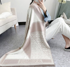 LA FERANI Cashmere Scarf 180x65 Beige White Wool Shawl Wrap Stole Pashmina S20