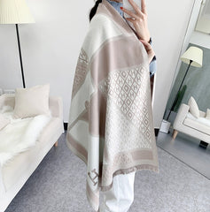 LA FERANI Cashmere Scarf 180x65 Beige White Wool Shawl Wrap Stole Pashmina S20