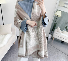 LA FERANI Cashmere Scarf 180x65 Beige White Wool Shawl Wrap Stole Pashmina S20