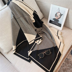 LA FERANI Cashmere Scarf 180x65 Black Beige Wool Shawl Wrap Stole Pashmina S24