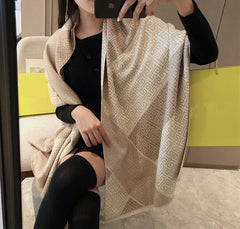LA FERANI Cashmere Scarf 180x65 Beige White Asian Style Wool Shawl Wrap Stole Pashmina S25