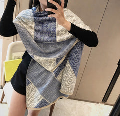 LA FERANI Cashmere Scarf 180x65 Beige White Asian Style Wool Shawl Wrap Stole Pashmina S25