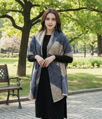 Kaschmirschal 185x65 Damen klassisch Beige Blau S25