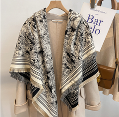 LA FERANI Cashmere Scarf 180x65 Black Beige Asian Style Wool Shawl Wrap Stole Pashmina S26