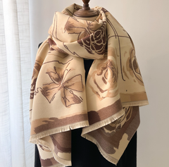 LA FERANI Cashmere Scarf 200x70 Beige Vintage Style Wool Shawl Wrap Pashmina S33