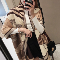 LA FERANI Cashmere Scarf 200x70 Beige Horse Print  Wool Shawl Wrap Pashmina S35