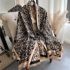 LA FERANI Cashmere Scarf 200x70 Beige Black Business Style  Wool Shawl Wrap Pashmina S36